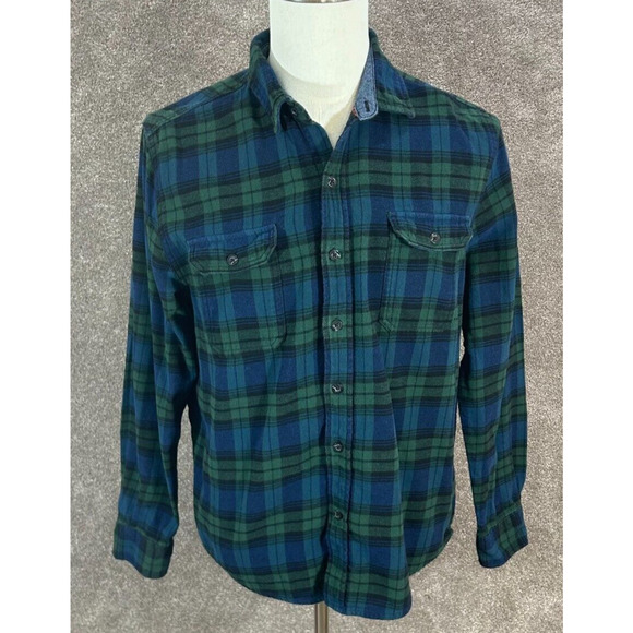 Woolrich Shirt Mens Large Blue Green Plaid Flannel Button Up Long Sleeve Pockets - Picture 5 of 10